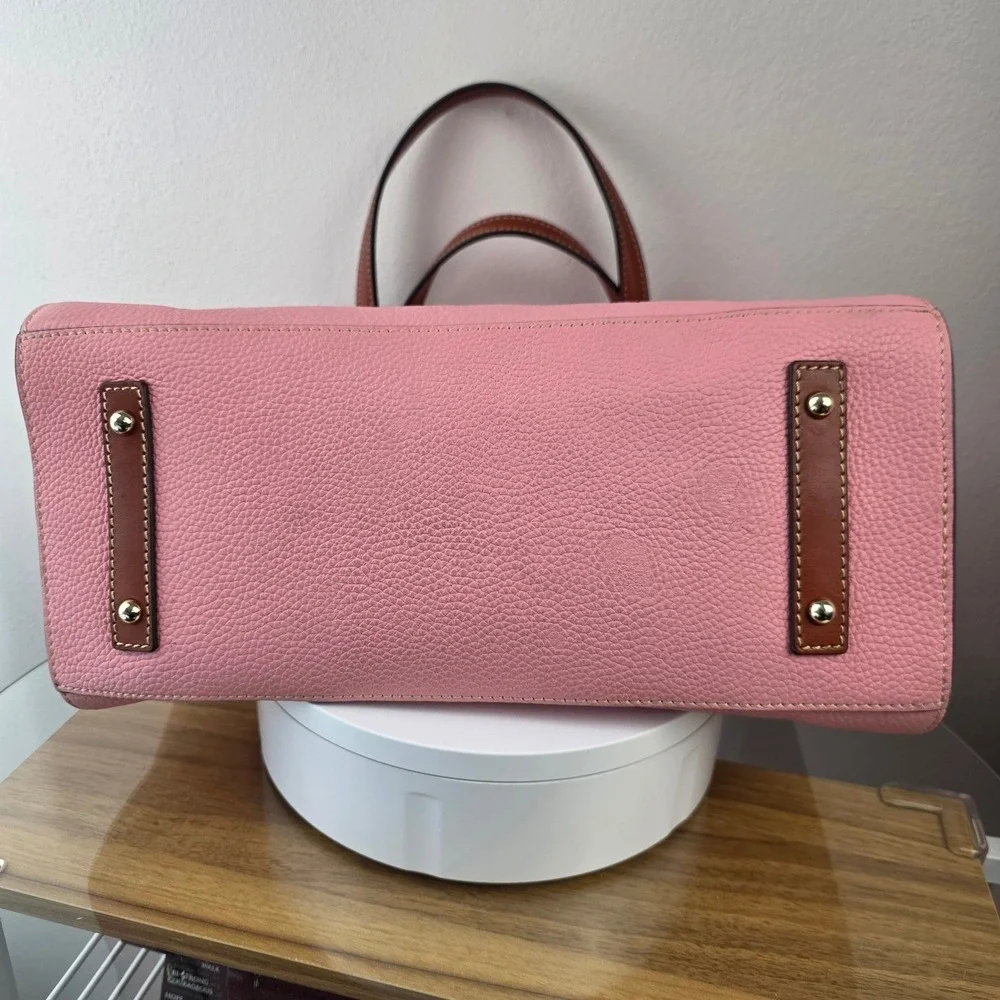 Dooney & Bourke Pink Pebbled Leather Shoulder Bag Brown Trim Tassel Logo Purse